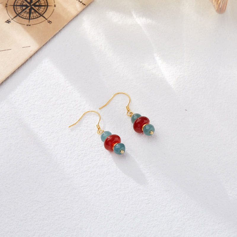 Buddha Stones Jade Red Agate 925 Sterling Silver Luck Earrings
