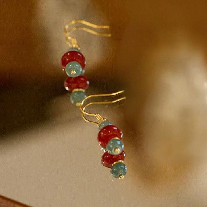 Buddha Stones Jade Red Agate 925 Sterling Silver Luck Earrings