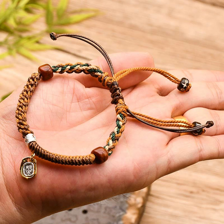 Buddha Stones Handmade Tibetan Zakiram Goddess Of Wealth Wood Protection Braided Bracelet