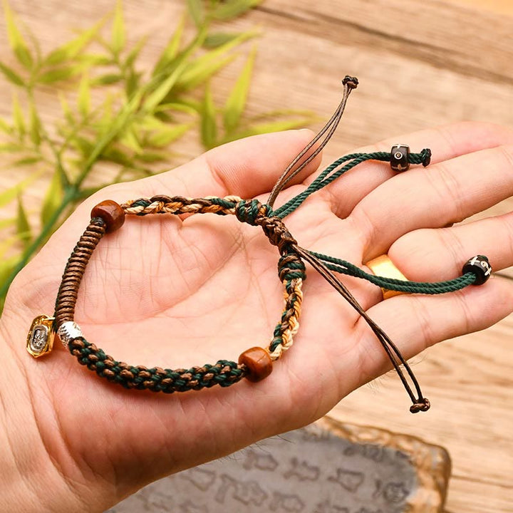 Buddha Stones Handmade Tibetan Zakiram Goddess Of Wealth Wood Protection Braided Bracelet