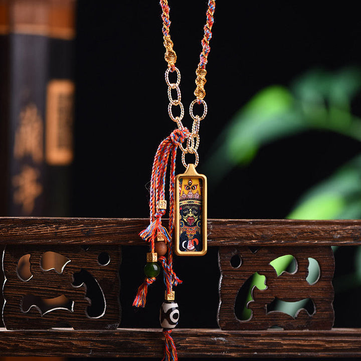 Buddha Stones Tibet God Of Wealth Titanium Steel Thangka Wealth Necklace Pendant