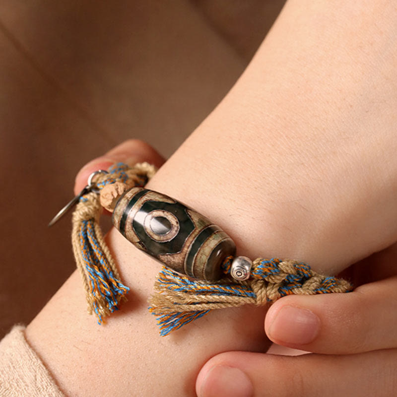Buddha Stones Tibetan Dzi Bead Wealth  Protection Braided Bracelet