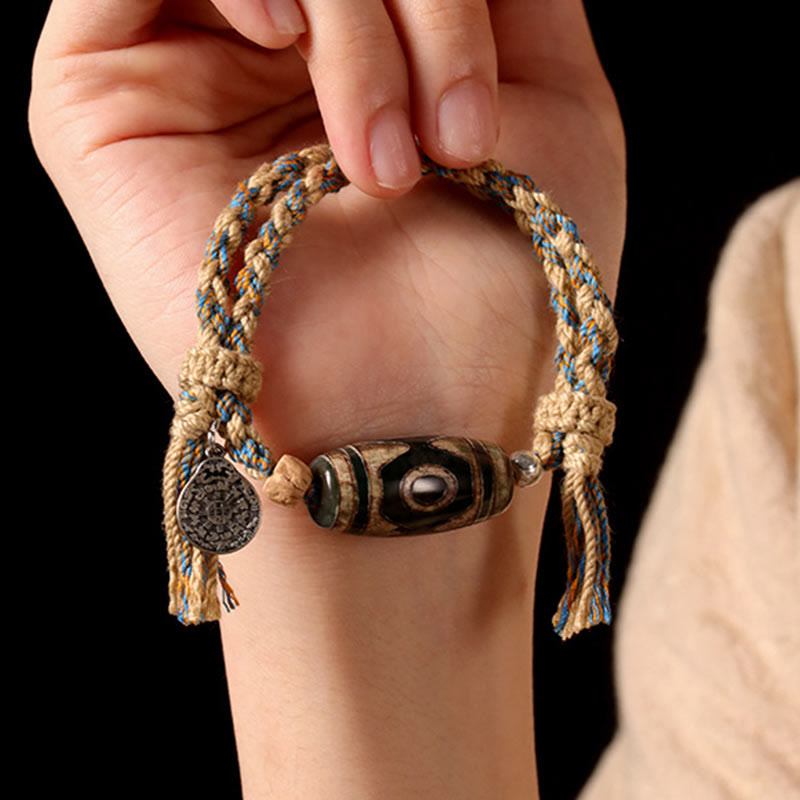 Buddha Stones Tibetan Dzi Bead Wealth  Protection Braided Bracelet