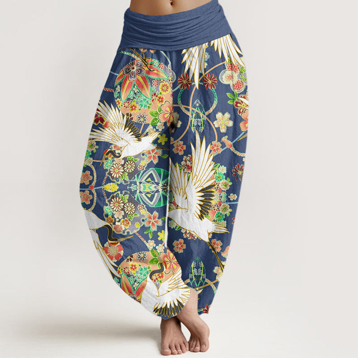 Buddha Stones Casual Crane Floral Geometric Pattern Elastic Waist Women's Harem Pants - RoyalBlue - US22，UK/AU26，EU54 (6XL) - image 0