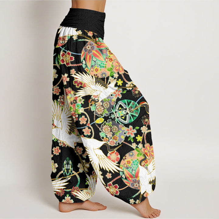 Buddha Stones Cotton Casual Crane Floral Geometric Pattern Elastic Waist Women's Harem Pants - image 9
