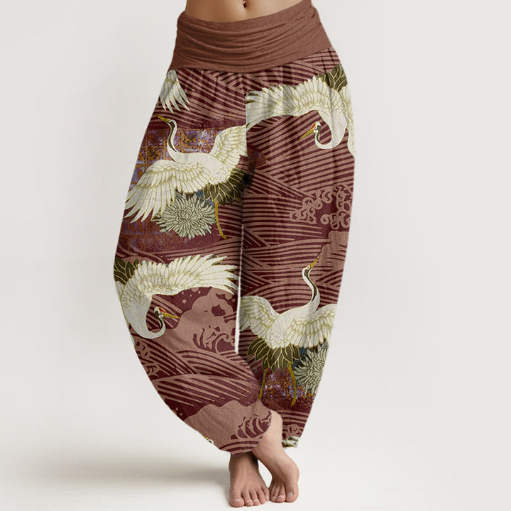 Buddha Stones Casual Crane Ocean Waves Chrysanthemum Pattern Women's Elastic Waist Harem Pants - Sienna - US22，UK/AU26，EU54 (6XL) - image 8