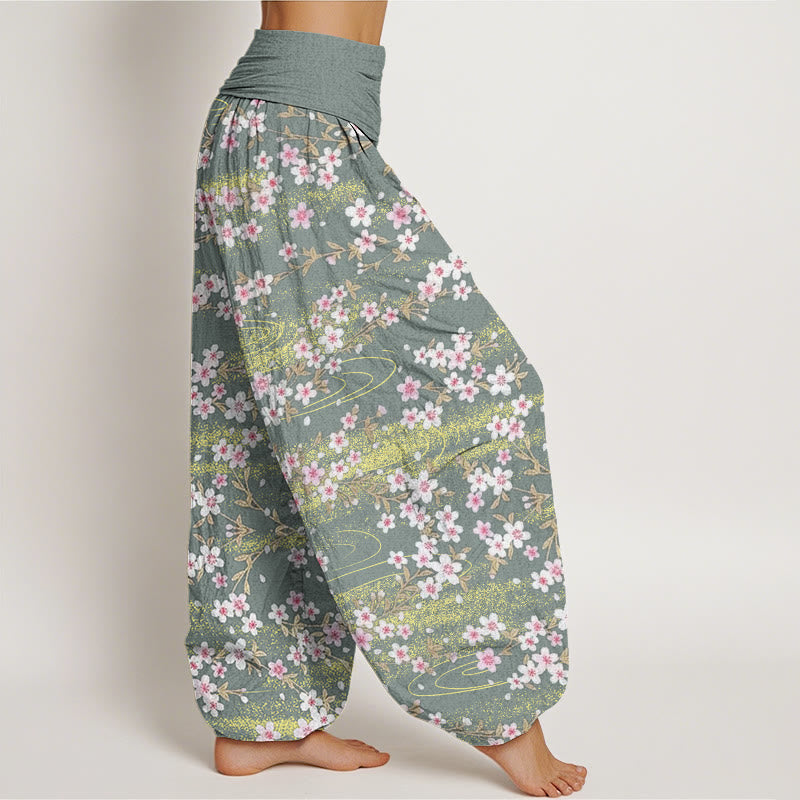 Buddha Stones Casual Cherry Blossom Water Pattern Women's Elastic Waist Harem Pants - image 7