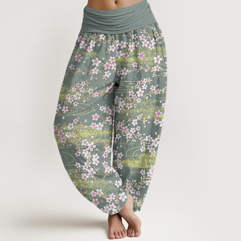 Buddha Stones Casual Cherry Blossom Water Pattern Women's Elastic Waist Harem Pants - MediumAquamarine - US22，UK/AU26，EU54 (6XL) - image 5
