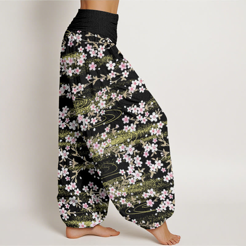 Buddha Stones Casual Cherry Blossom Water Pattern Women's Elastic Waist Harem Pants - image 10