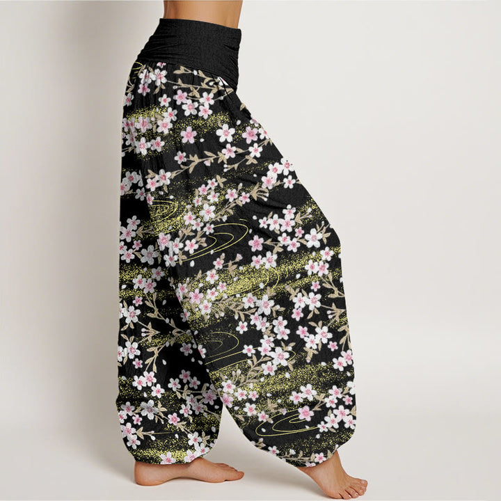 Buddha Stones Casual Cherry Blossom Water Pattern Women's Elastic Waist Harem Pants - image 10