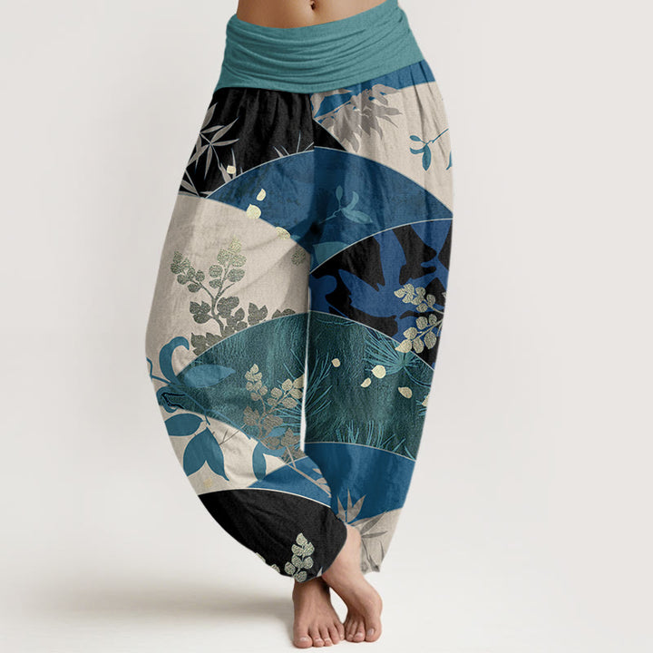 Buddha Stones Semicircle Leaves Pattern Women's Elastic Waist Harem Pants - LightSeaGreen - US22，UK/AU26，EU54 (6XL) - image 5