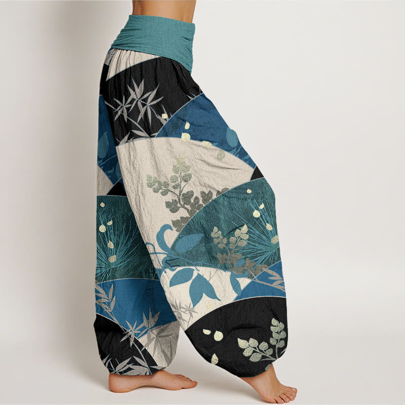 Buddha Stones Semicircle Leaves Pattern Women's Elastic Waist Harem Pants - image 7