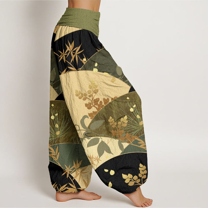 Buddha Stones Cotton Semicircle Leaves Pattern Women's Elastic Waist Harem Pants - image 9