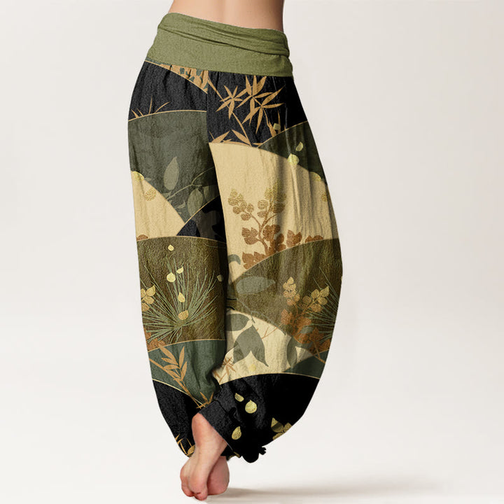 Buddha Stones Semicircle Leaves Pattern Women's Elastic Waist Harem Pants - image 9