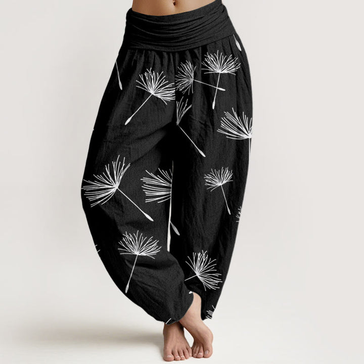 Buddha Stones Casual Cdrifting Dandelion Seed Pattern Women's Elastic Waist Harem Pants - Black - US22，UK/AU26，EU54 (6XL) - image 1