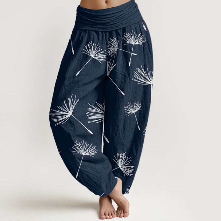 Buddha Stones Casual Cdrifting Dandelion Seed Pattern Women's Elastic Waist Harem Pants - MidnightBlue - US22，UK/AU26，EU54 (6XL) - image 8