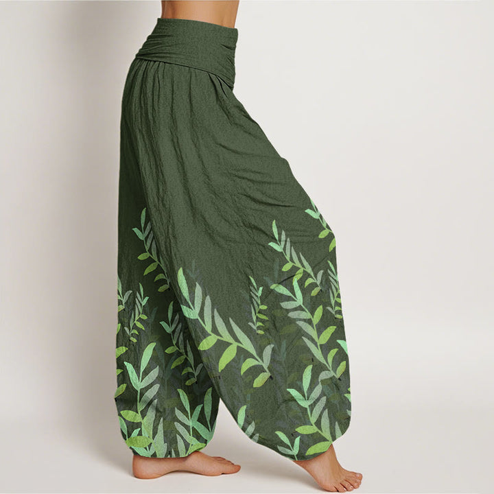 Buddha Stones Cotton Casual Leaves Pattern Women's Elastic Waist Harem Pants - image 6