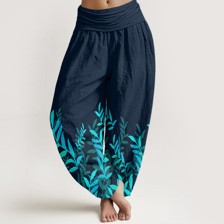 Buddha Stones Cotton Casual Leaves Pattern Women's Elastic Waist Harem Pants - DarkSlateGray - US22，UK/AU26，EU54 (6XL) - image 7