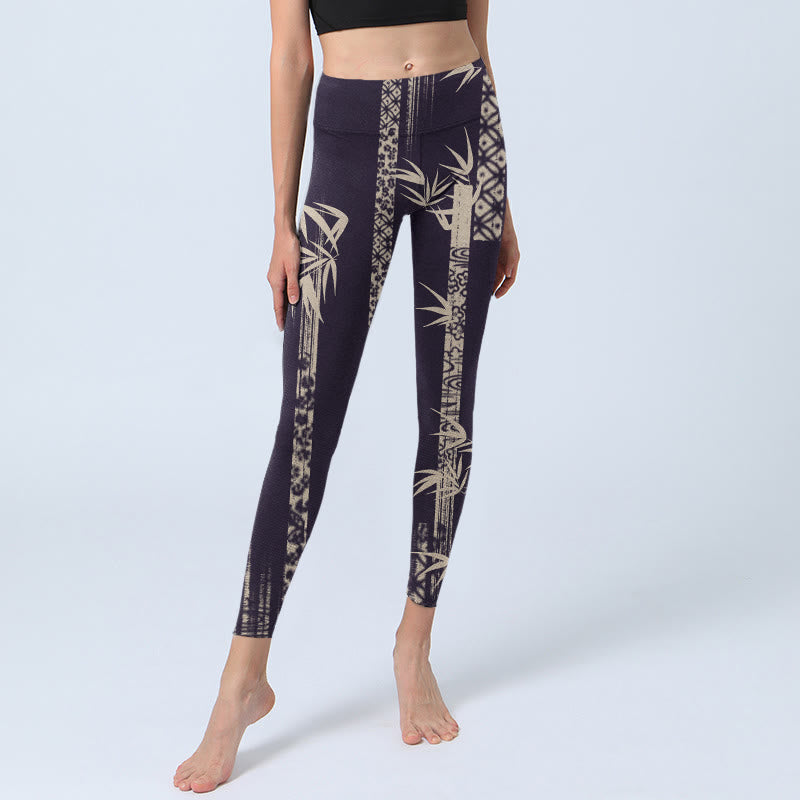 Buddha Stones Bamboo Water Wave Pattern Print Gym Leggings Women's Yoga Pants - image 5