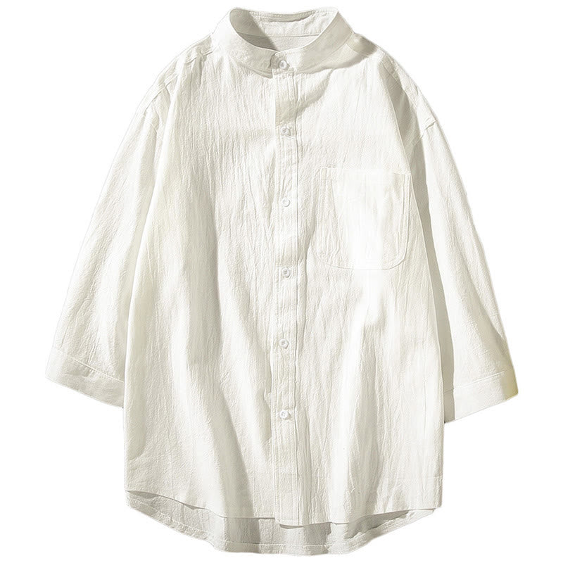 Buddha Stones Vintage Casual Plain Single Breasted Three Quarter Sleeve Men's  Shirt With Pocket - image 14