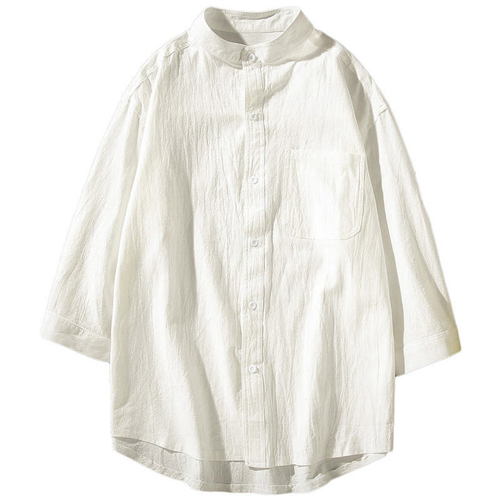 Buddha Stones Vintage Casual Plain Single Breasted Three Quarter Sleeve Men's  Shirt With Pocket - image 14