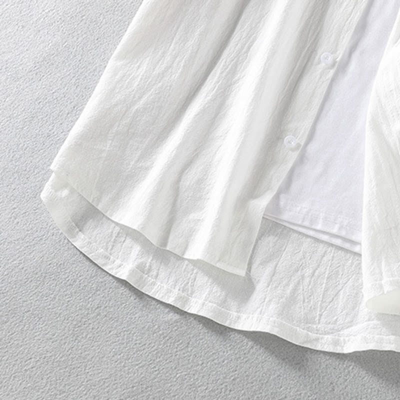 Buddha Stones Vintage Casual Plain Single Breasted Three Quarter Sleeve Men's Cotton Linen Shirt With Pocket - image 13