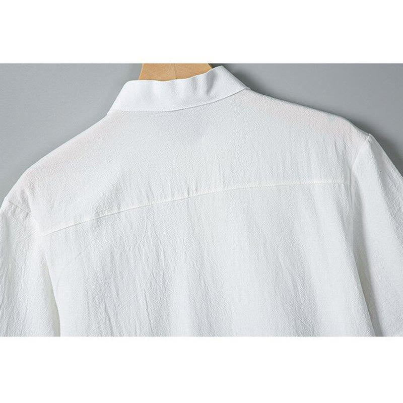 Buddha Stones Daily Printing Solid Color Single Breasted Men's Short Sleeve Cotton Linen Shirt WIth Pockets - image 4