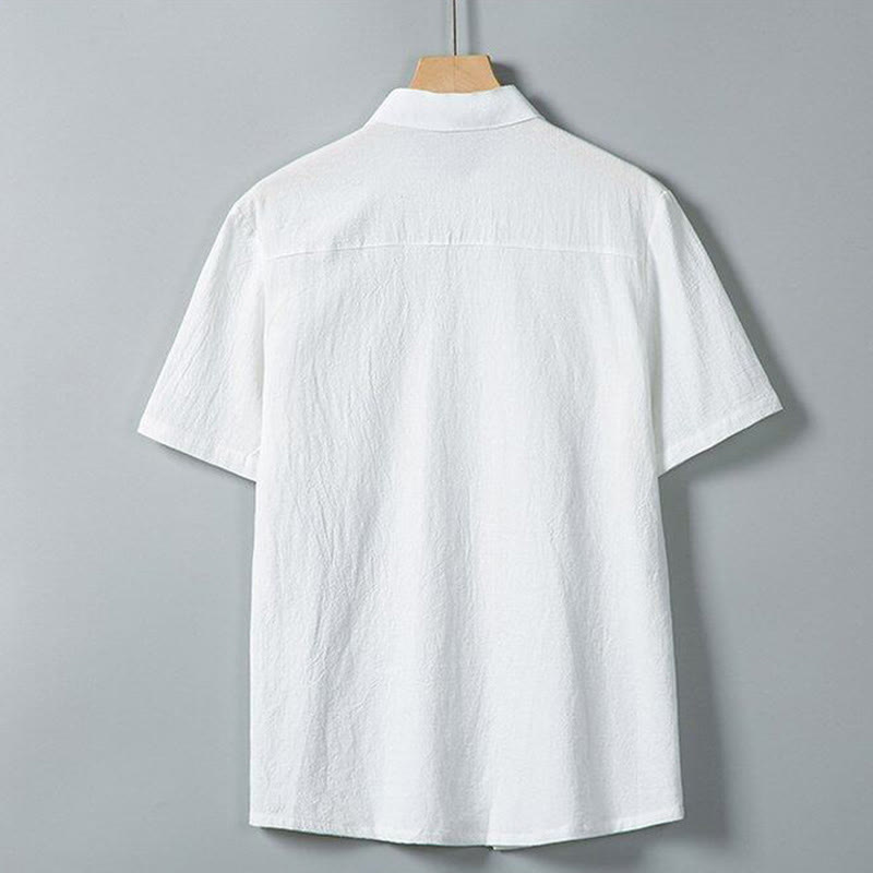 Buddha Stones Daily Printing Solid Color Single Breasted Men's Short Sleeve Cotton Linen Shirt WIth Pockets - image 2