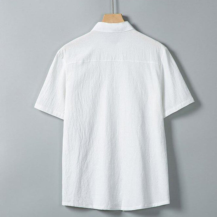 Buddha Stones Daily Printing Solid Color Single Breasted Men's Short Sleeve Cotton Linen Shirt WIth Pockets - image 2