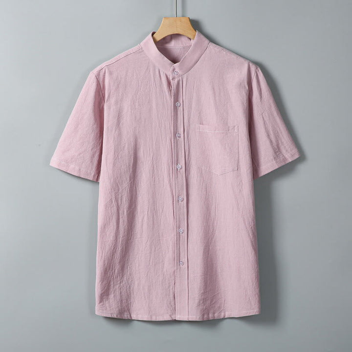 Buddha Stones Daily Printing Solid Color Single Breasted Men's Short Sleeve Cotton Linen Shirt WIth Pockets - Pink - US/UK/AU46，EU56 (5XL) - image 10