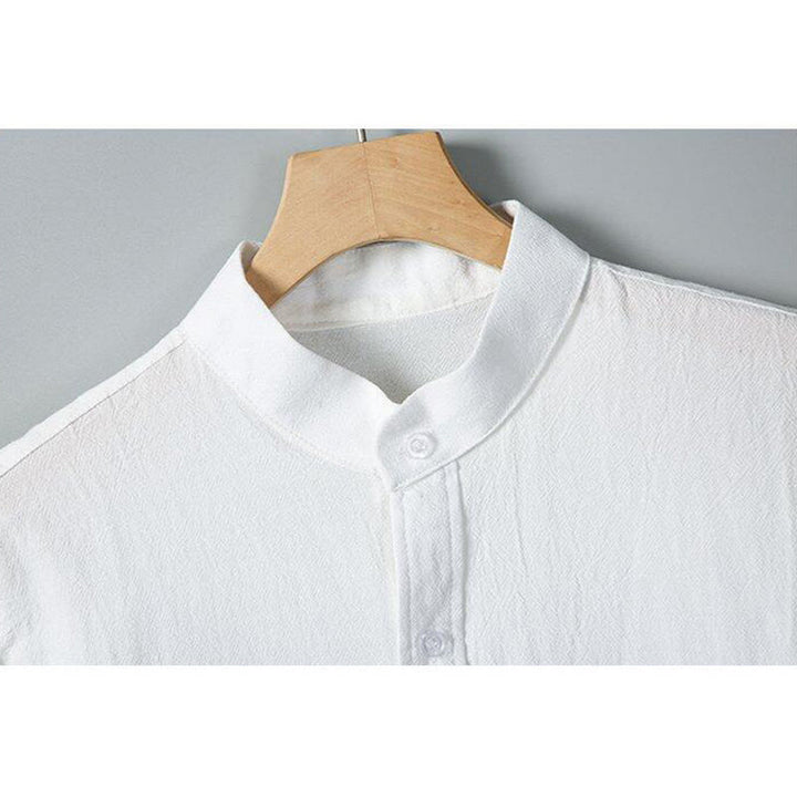 Buddha Stones Daily Printing Solid Color Single Breasted Men's Short Sleeve Cotton Linen Shirt WIth Pockets - image 3