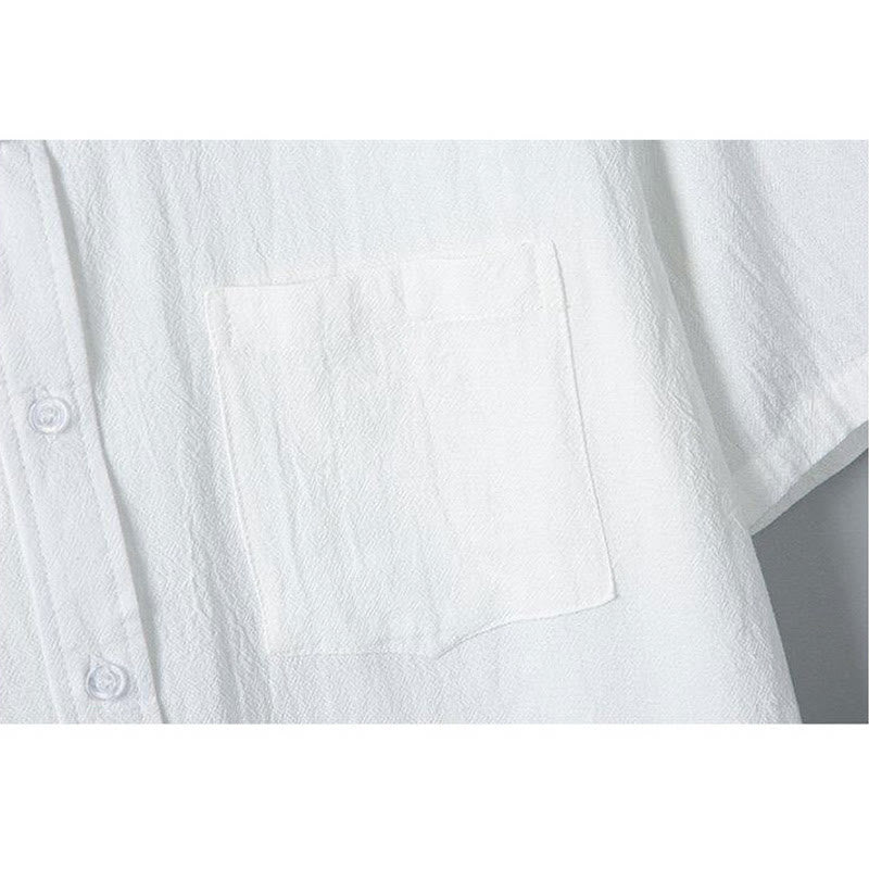 Buddha Stones Daily Printing Solid Color Single Breasted Men's Short Sleeve Cotton Linen Shirt WIth Pockets - image 5
