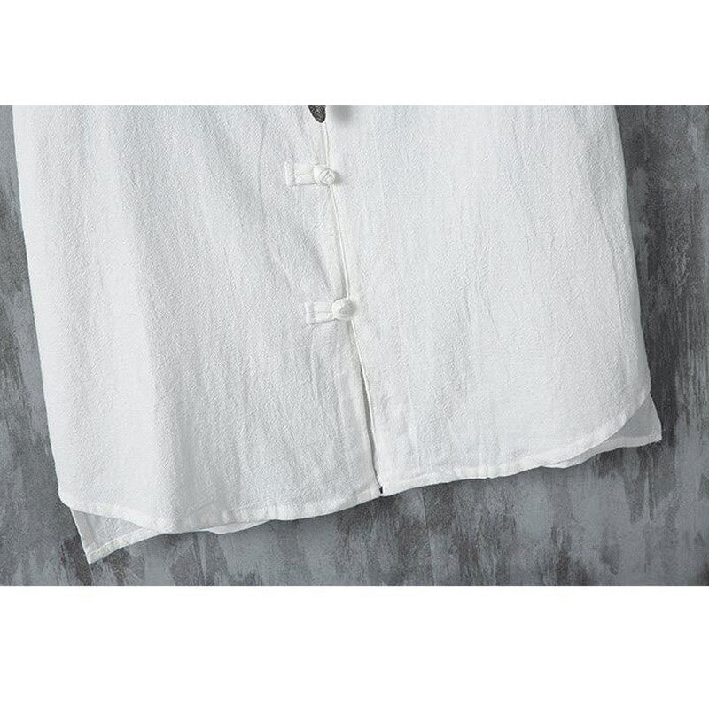 Buddha Stones Daily Casual Plain Chinese Frog-Button Men's Short Sleeve Cotton Linen Shirt - image 8