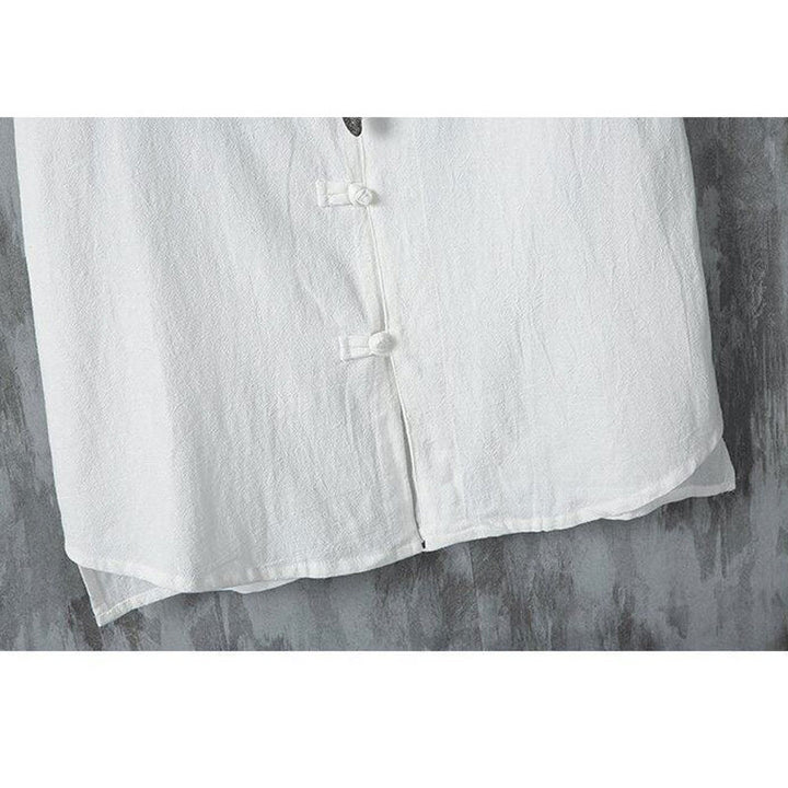 Buddha Stones Daily Casual Plain Chinese Frog-Button Men's Short Sleeve Cotton Linen Shirt - image 8