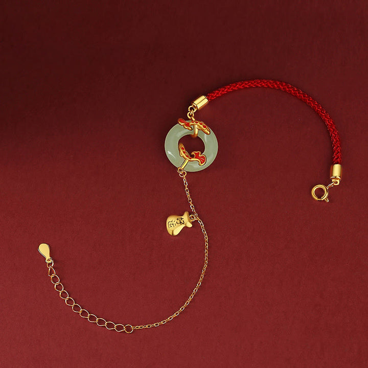 Buddha Stones 999 Sterling Silver Hetian White Jade Double Koi Fish Peace Buckle Lucky Charm Wealth Bracelet - image 3