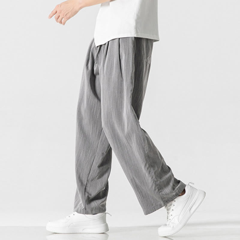 Buddha Stones Summer Casual Plain Straight Leg Design Men's Cotton Linen Drawstring Pants With Pockets - image 5