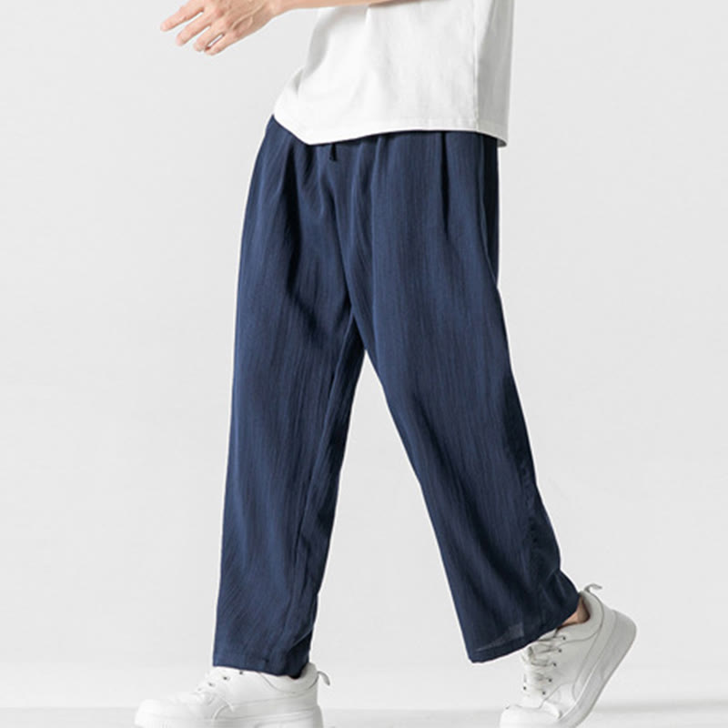 Buddha Stones Summer Casual Plain Straight Leg Design Men's Cotton Linen Drawstring Pants With Pockets - image 24