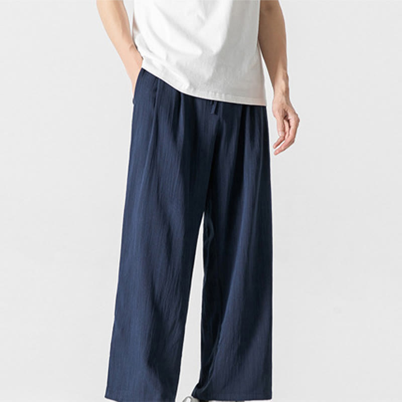 Buddha Stones Summer Casual Plain Straight Leg Design Men's Cotton Linen Drawstring Pants With Pockets - image 26