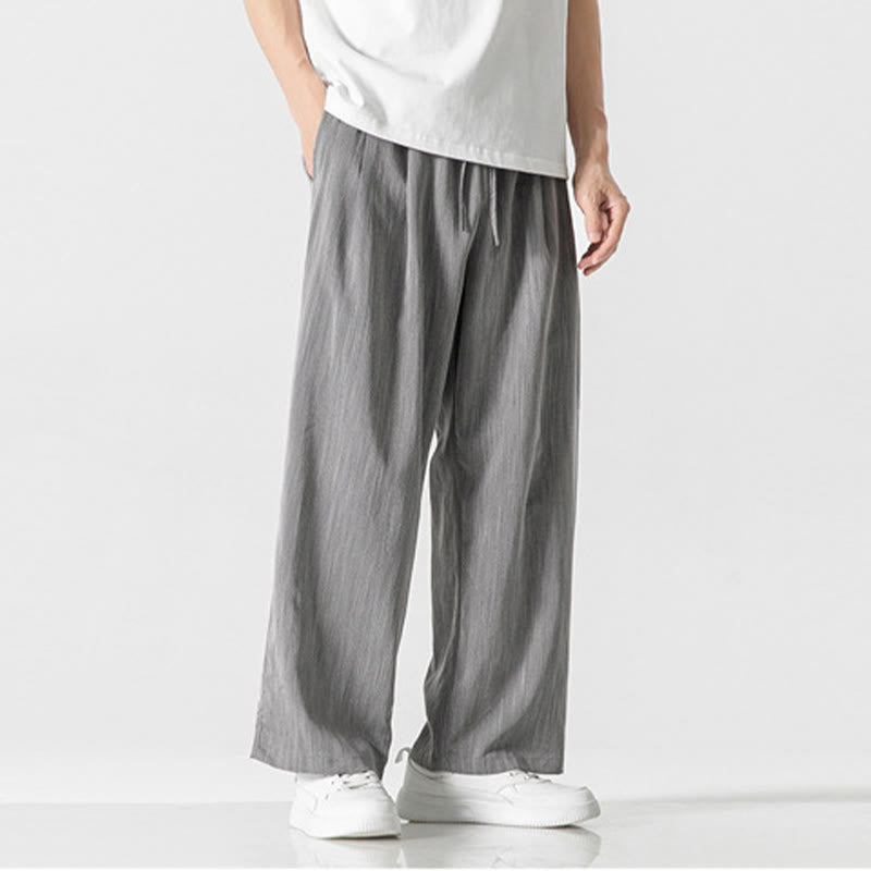 Buddha Stones Summer Casual Plain Straight Leg Design Men's Cotton Linen Drawstring Pants With Pockets - image 3