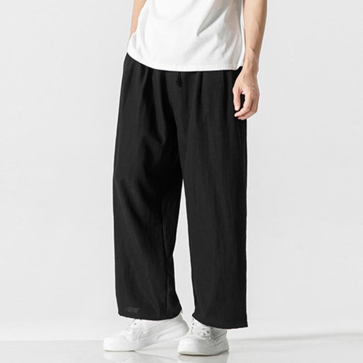 Buddha Stones Summer Casual Plain Straight Leg Design Men's Cotton Linen Drawstring Pants With Pockets - image 14