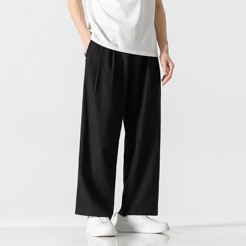 Buddha Stones Summer Casual Plain Straight Leg Design Men's Cotton Linen Drawstring Pants With Pockets - image 15