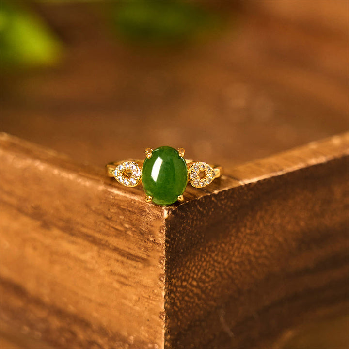 Buddha Stones Natural Jade Adjustable Buckle Prosperity Ring