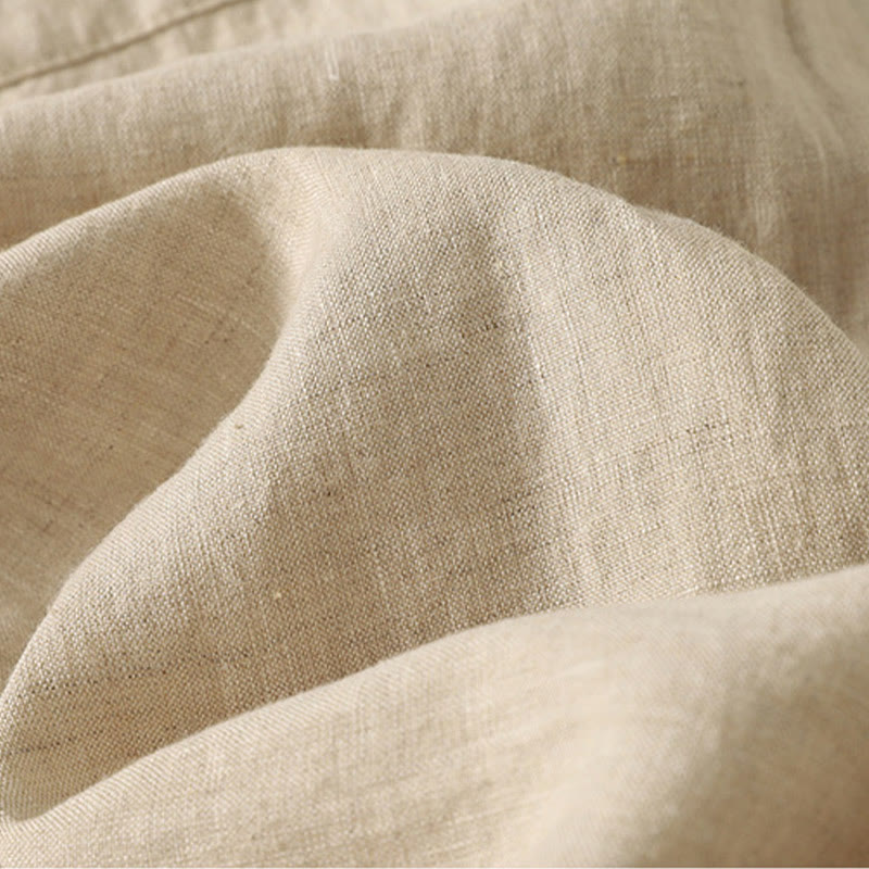 Buddha Stones Summer Plain Casual Frog-Button Women's Cotton Linen Harem Pants With Pockets