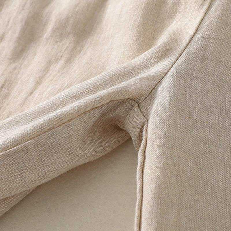 Buddha Stones Summer Plain Casual Frog-Button Women's Cotton Linen Harem Pants With Pockets