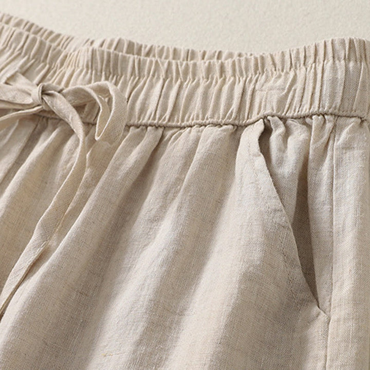 Buddha Stones Summer Plain Casual Frog-Button Women's Cotton Linen Harem Pants With Pockets