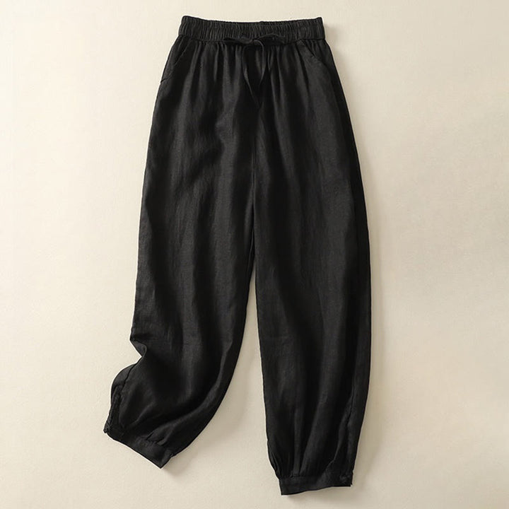 Buddha Stones Summer Plain Casual Frog-Button Women's Cotton Linen Harem Pants With Pockets