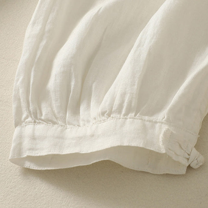 Buddha Stones Summer Plain Casual Frog-Button Women's Cotton Linen Harem Pants With Pockets