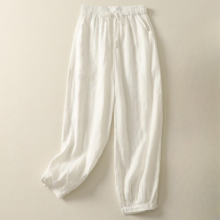 Buddha Stones Summer Plain Casual Frog-Button Women's Cotton Linen Harem Pants With Pockets