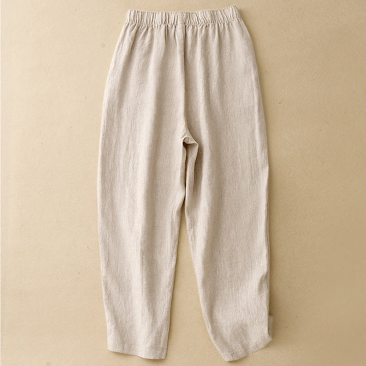 Buddha Stones Summer Plain Casual 7-8 Length Buttons Women's Cotton Linen Harem Pants With Pockets
