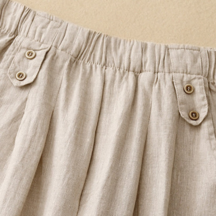 Buddha Stones Summer Plain Casual 7-8 Length Buttons Women's Cotton Linen Harem Pants With Pockets
